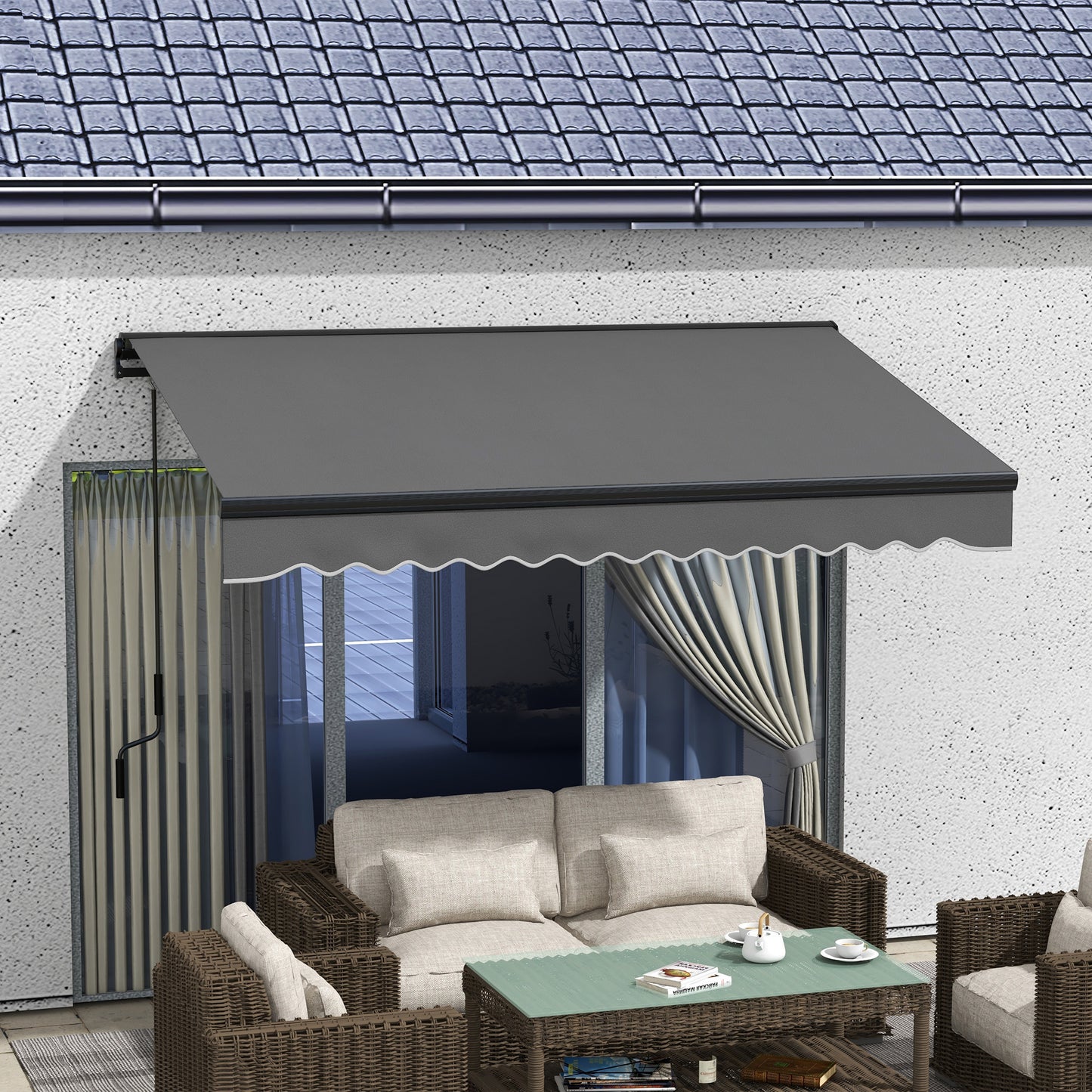 Outsunny 3 x 2m Aluminium Frame Electric Awning Retractable Retractable Awning Sun Canopies for Patio Door Window Dark Grey - ALL4U RETAILER LTD