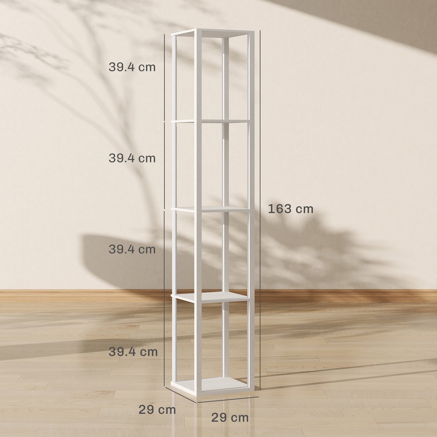 HOMCOM RGB LED Floor Lamp With Shelves Modern Dimmable Standing Lamp With Remote For Living Room Bedroom Office White