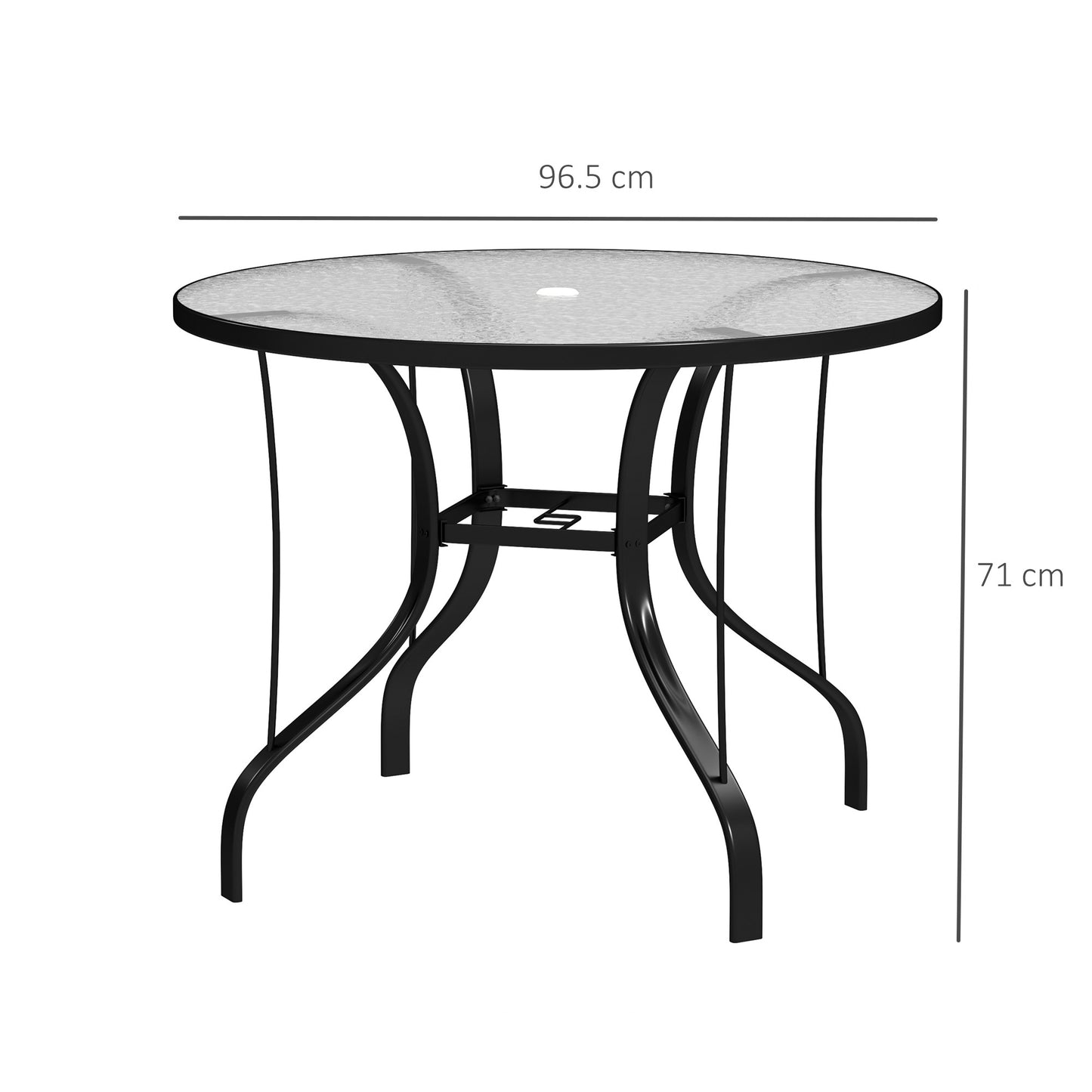 Outsunny Round Outdoor Dining Table With Tempered Glass Top And Parasol Hole 96.5 x 96.5 x 71 cm