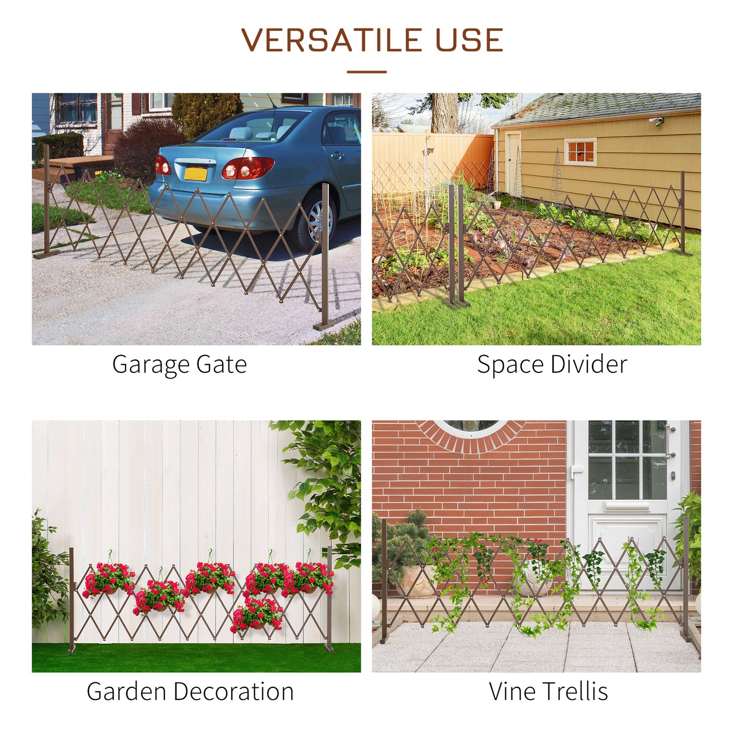 Outsunny Set Of 2 Expanding Garden Fence Aluminium Freestanding Foldable Picket Fence 300 Cm By 103.5 Cm Dark Brown