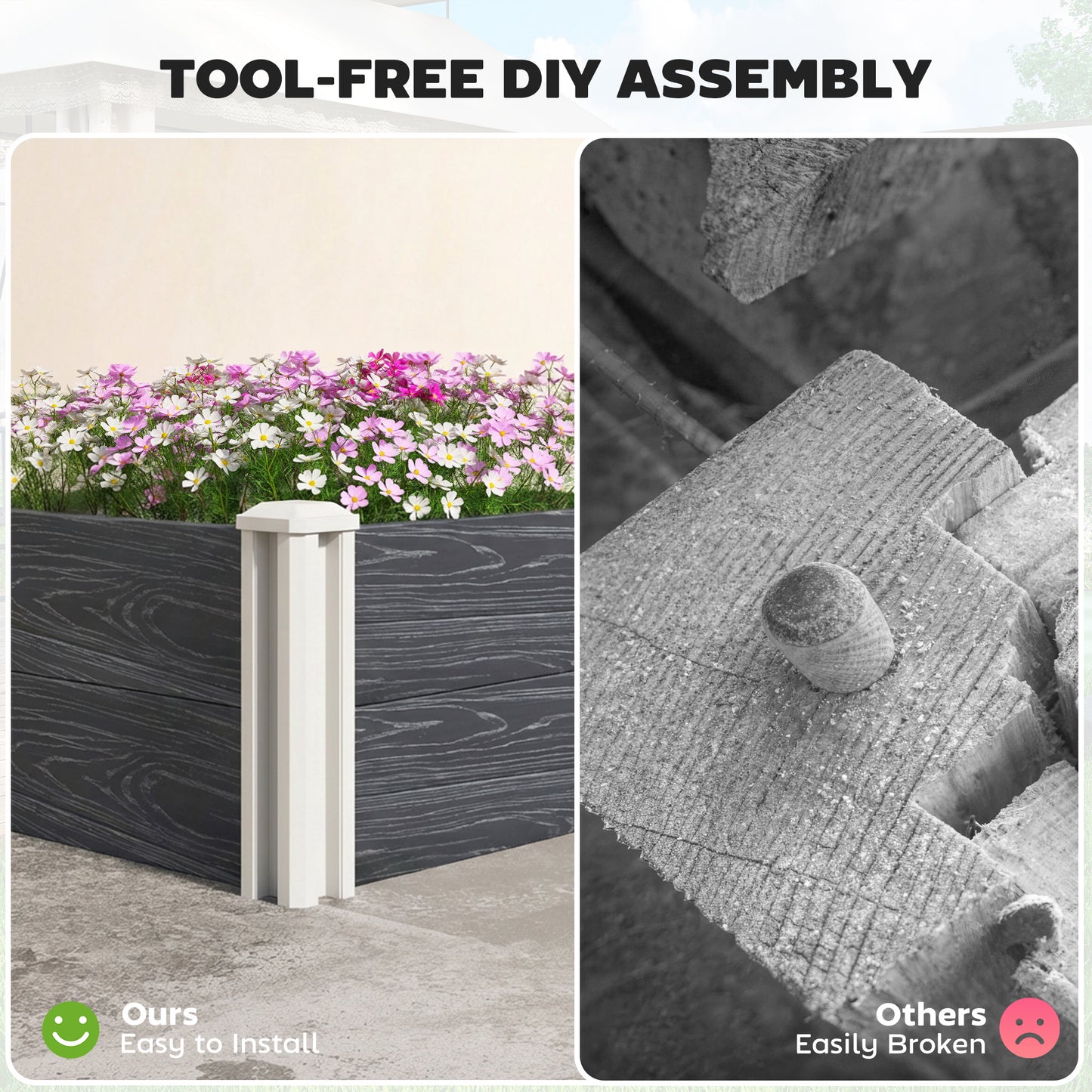 Outsunny Vinyl Raised Garden Bed Kit 3 x 3 x 1ft Modular Elevated Box With Slotting Legs Open Bottom Dark Grey