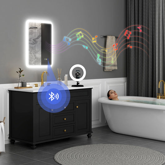 HOMCOM 70 x 50cm LED Bathroom Mirror With Bluetooth Demister Pad Adjustable Brightness Silver Tone