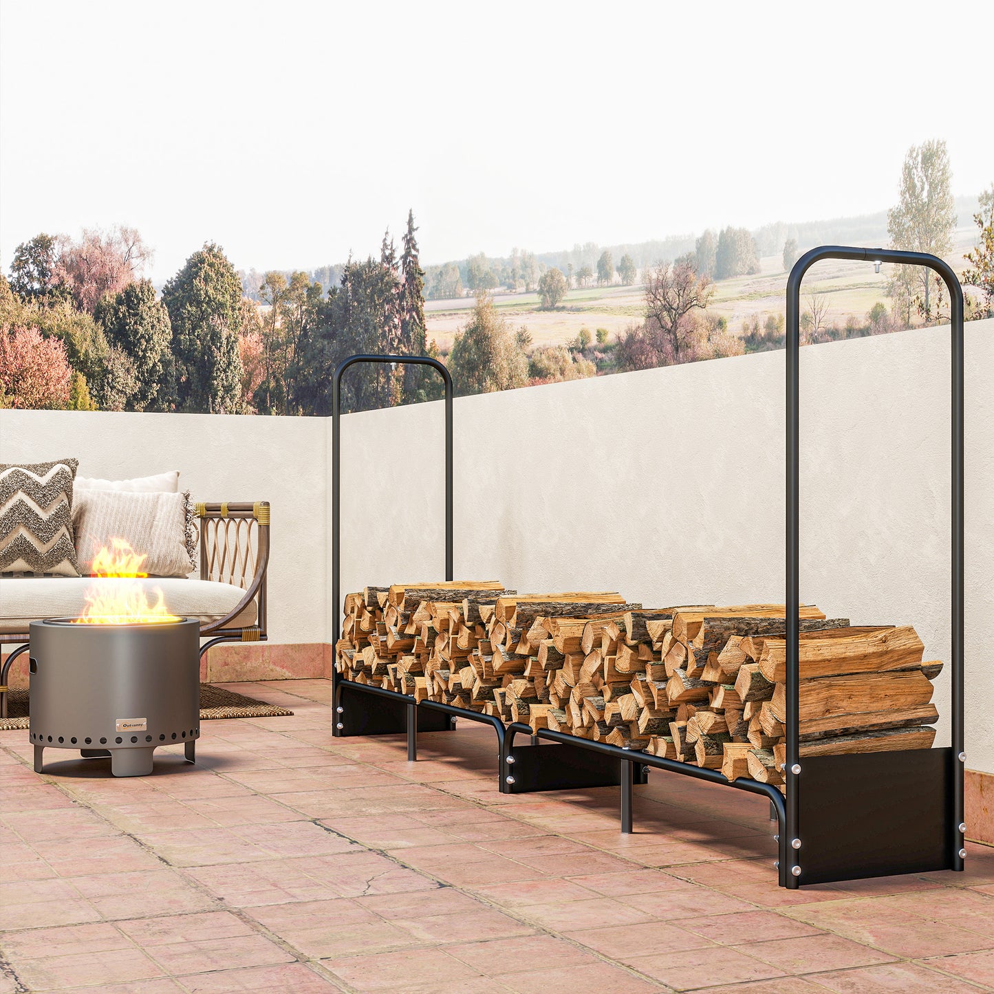 Outsunny EightPointFiveFoot Firewood Rack With Weatherproof 600D Cover Heavy Duty Log Storage For Fireplace Patio 500 Kg