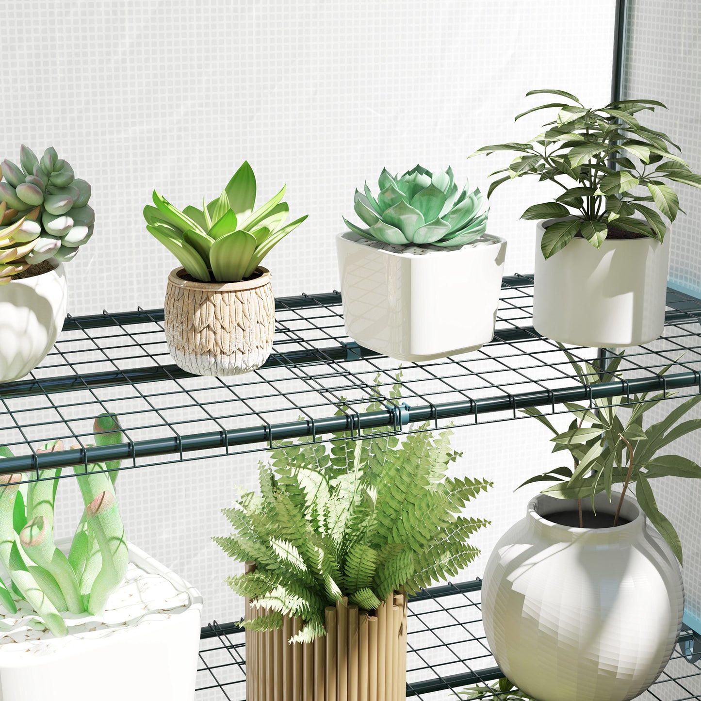 Outsunny Four Tier Mini Greenhouse Green And White With Four Shelves And Roll Up Door