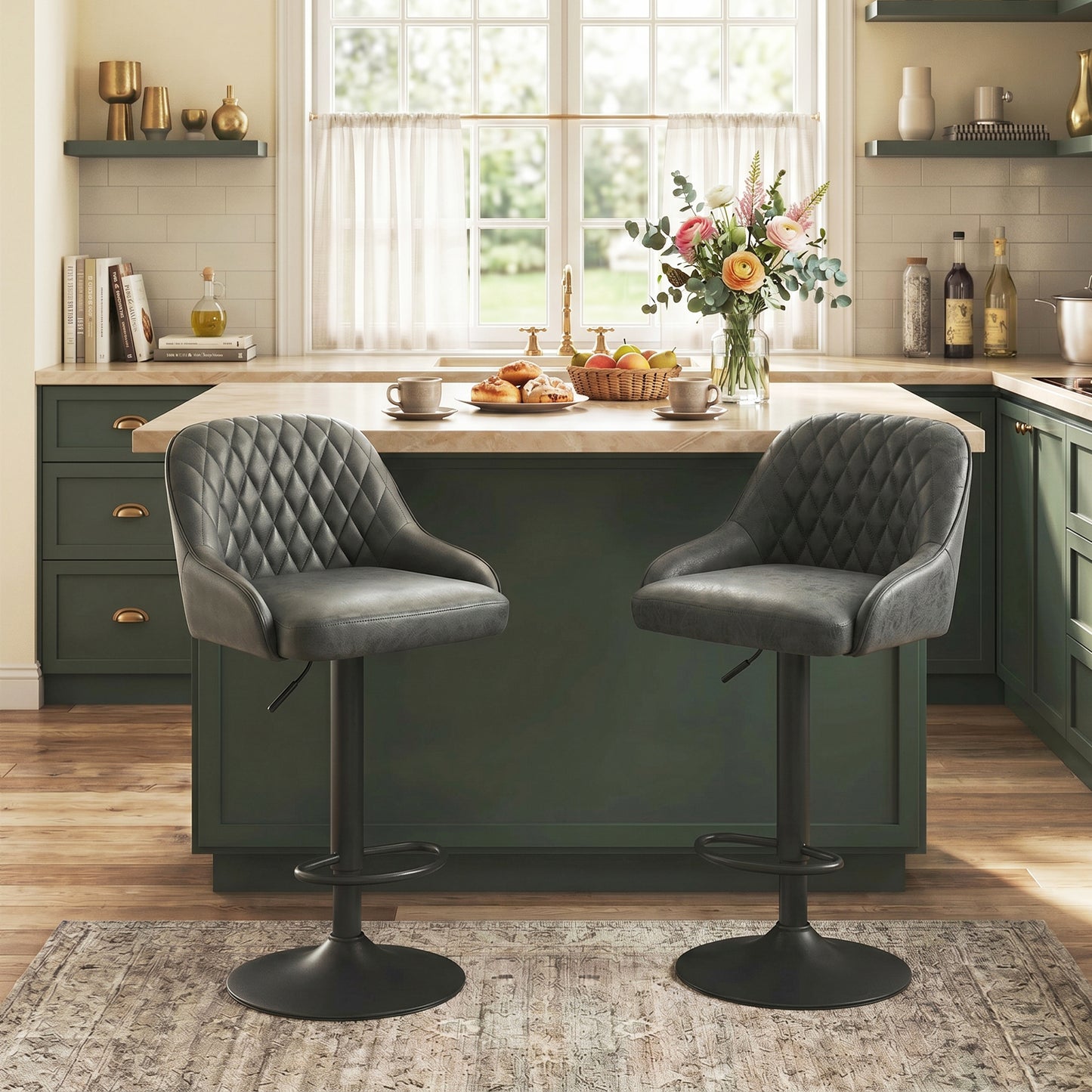 HOMCOM Adjustable Swivel Bar Stools With Backrest Set Of 2 For Kitchen Island Dark Grey