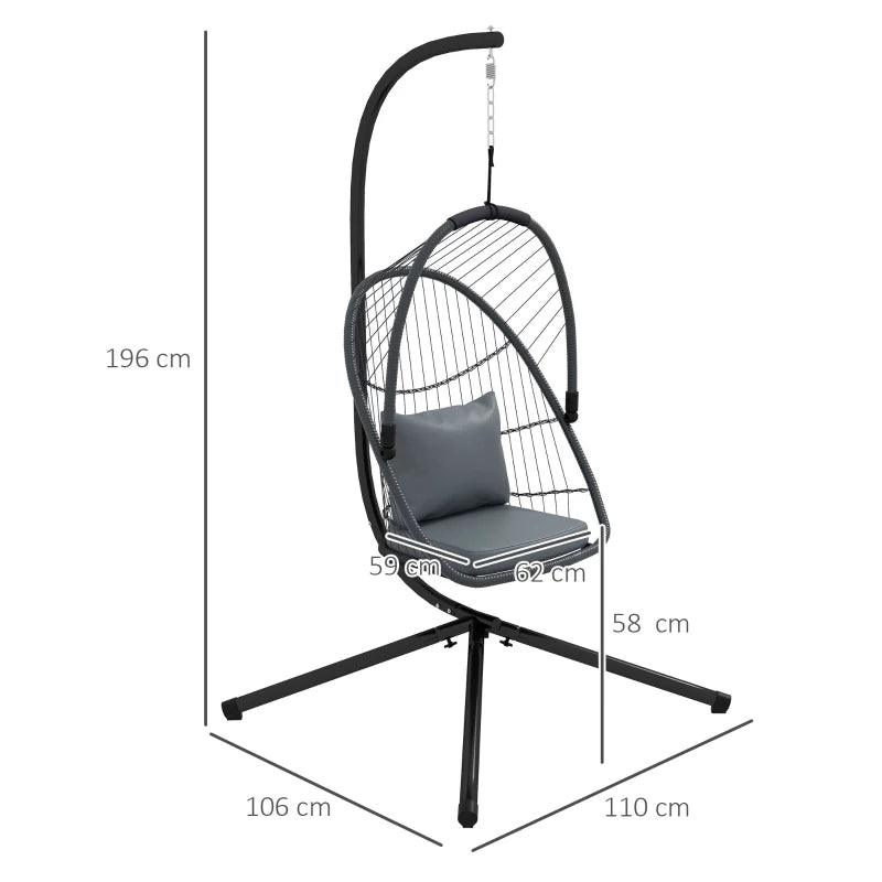 Outsunny PE Hanging Swing Chair w/ Cushion, Patio Hanging Chair, Grey - ALL4U RETAILER LTD