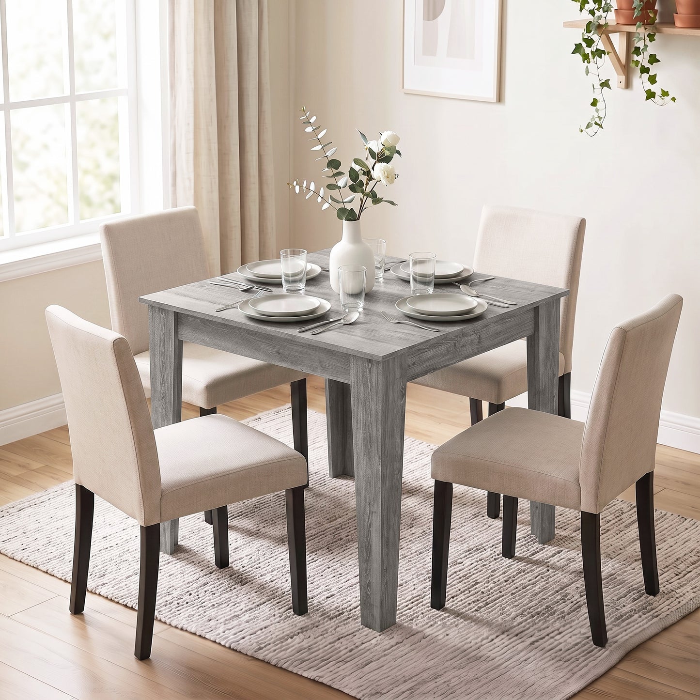 Homcom Square Dining Table For 4 Modern Grey Wood Effect Kitchen Table