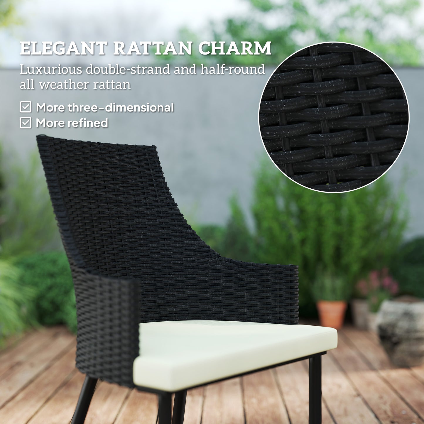 Outsunny 6 Seater Rattan Dining Set With Cushions, Rectangle Slatted Table Top, Steel Frame, Parasol Hole, Cream White