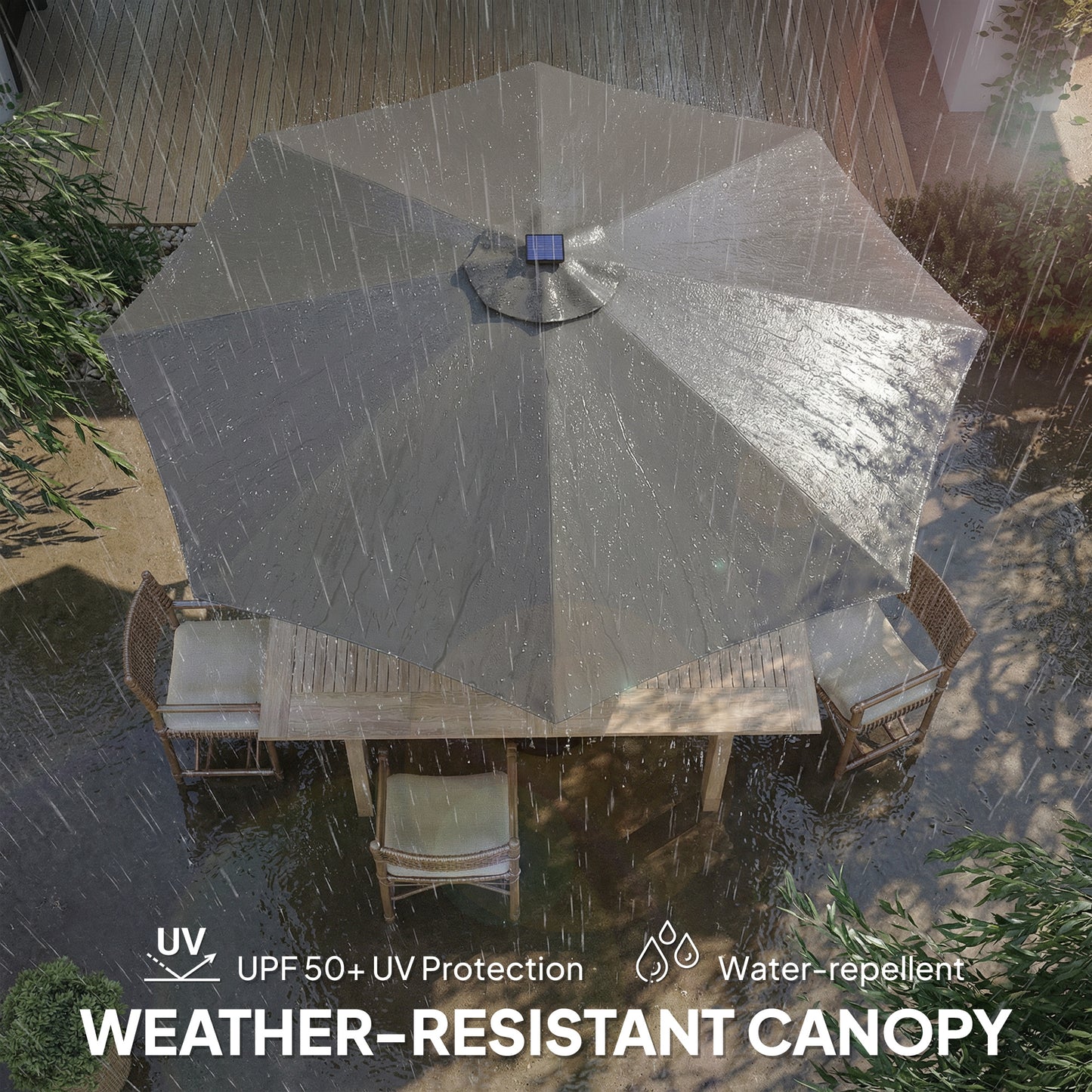 Outsunny 3 m Garden Parasol Umbrella With 112 LED Solar Lights Patio Umbrella With Crank Handle Grey