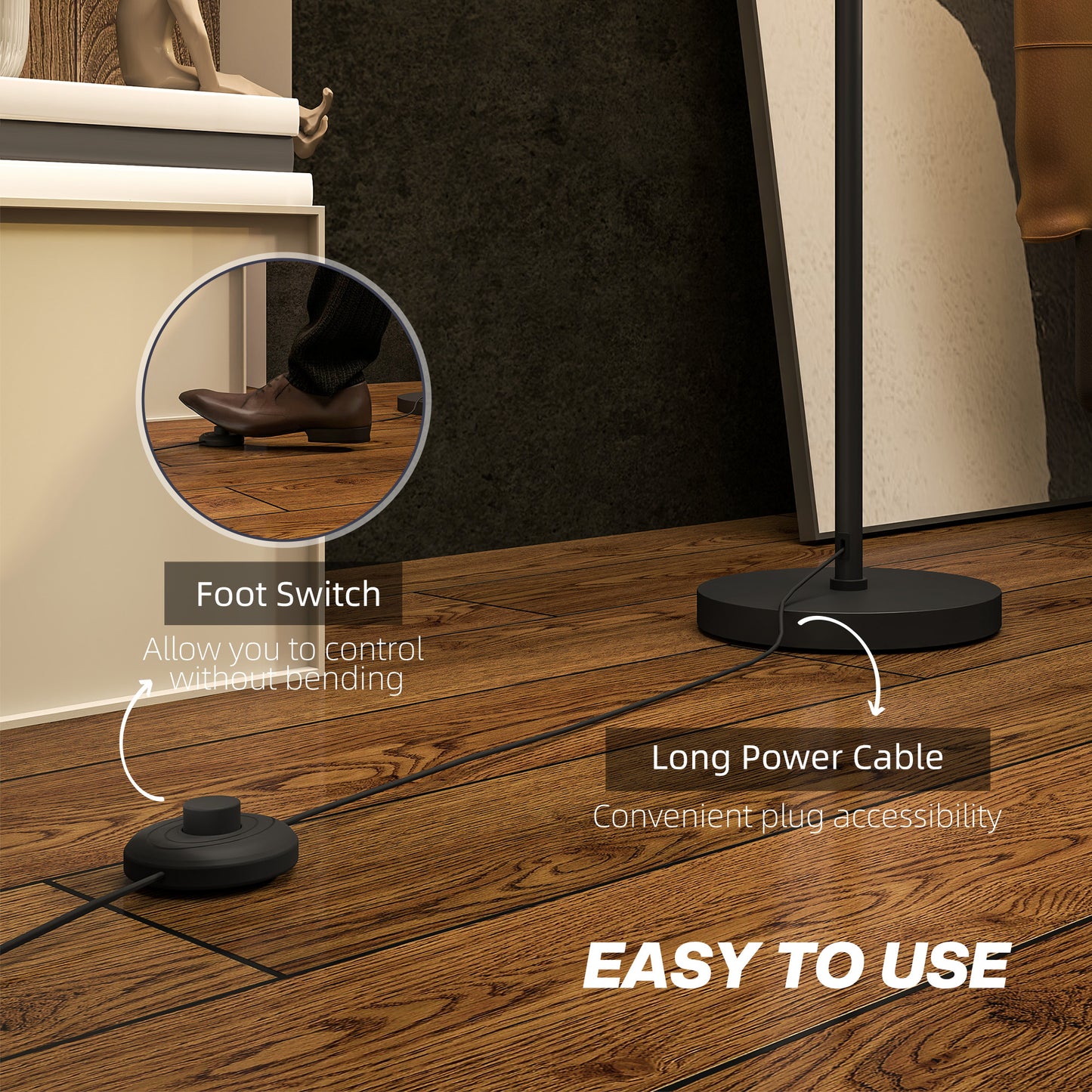 HOMCOM Floor Lamp For Living Room And Office With Double Layer Shade And Foot Switch, Minimalist Tall Pole Black