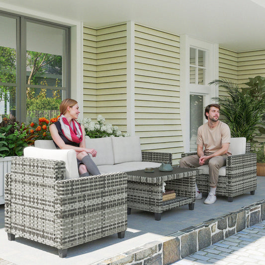 Outsunny Six Piece Modular Rattan Sofa Set With Coffee Table In Light Grey For Outdoor Patio