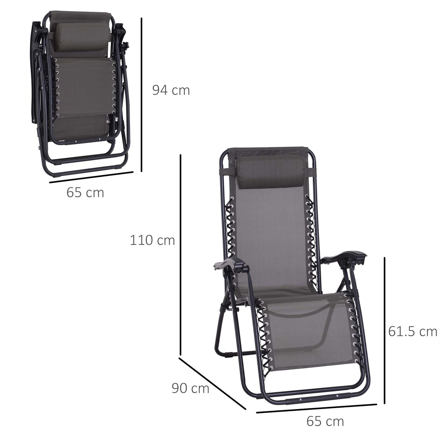 Outsunny Zero Gravity Chair Set Of 2 With Metal Frame Texteline Loungers For Patio Deck Garden Camping Grey