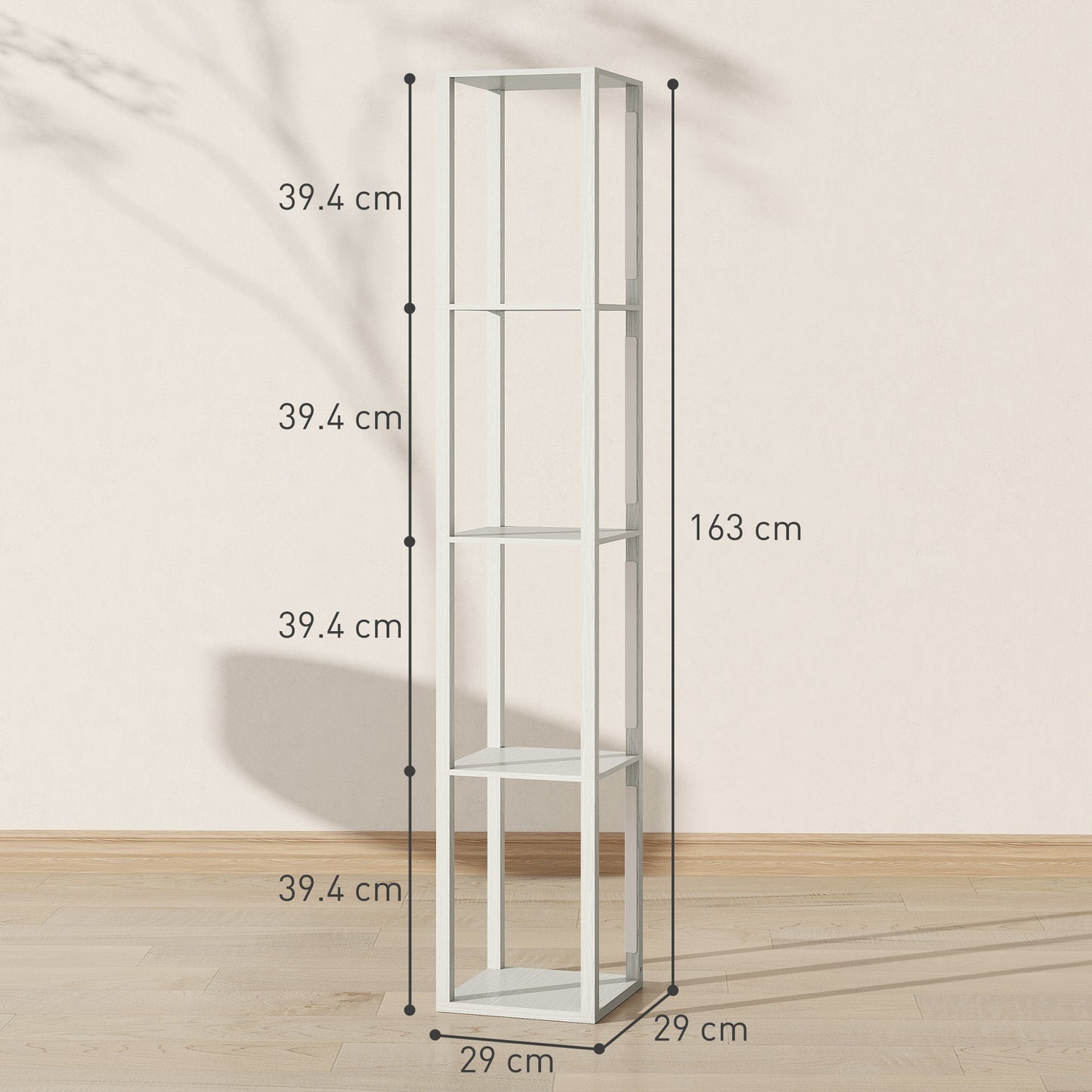 HOMCOM Oak Floor Lamp With Shelves And Three Brightness Levels For Living Room Ambiance