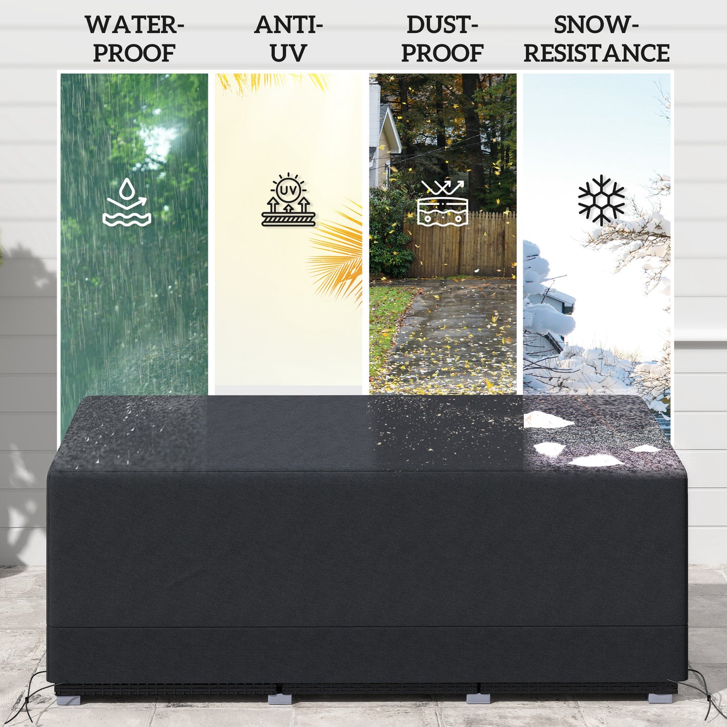 Outsunny Rectangular Patio Furniture Cover Waterproof for 3 Seater Bistro Set 190x72x76cm UV 600D Oxford Black