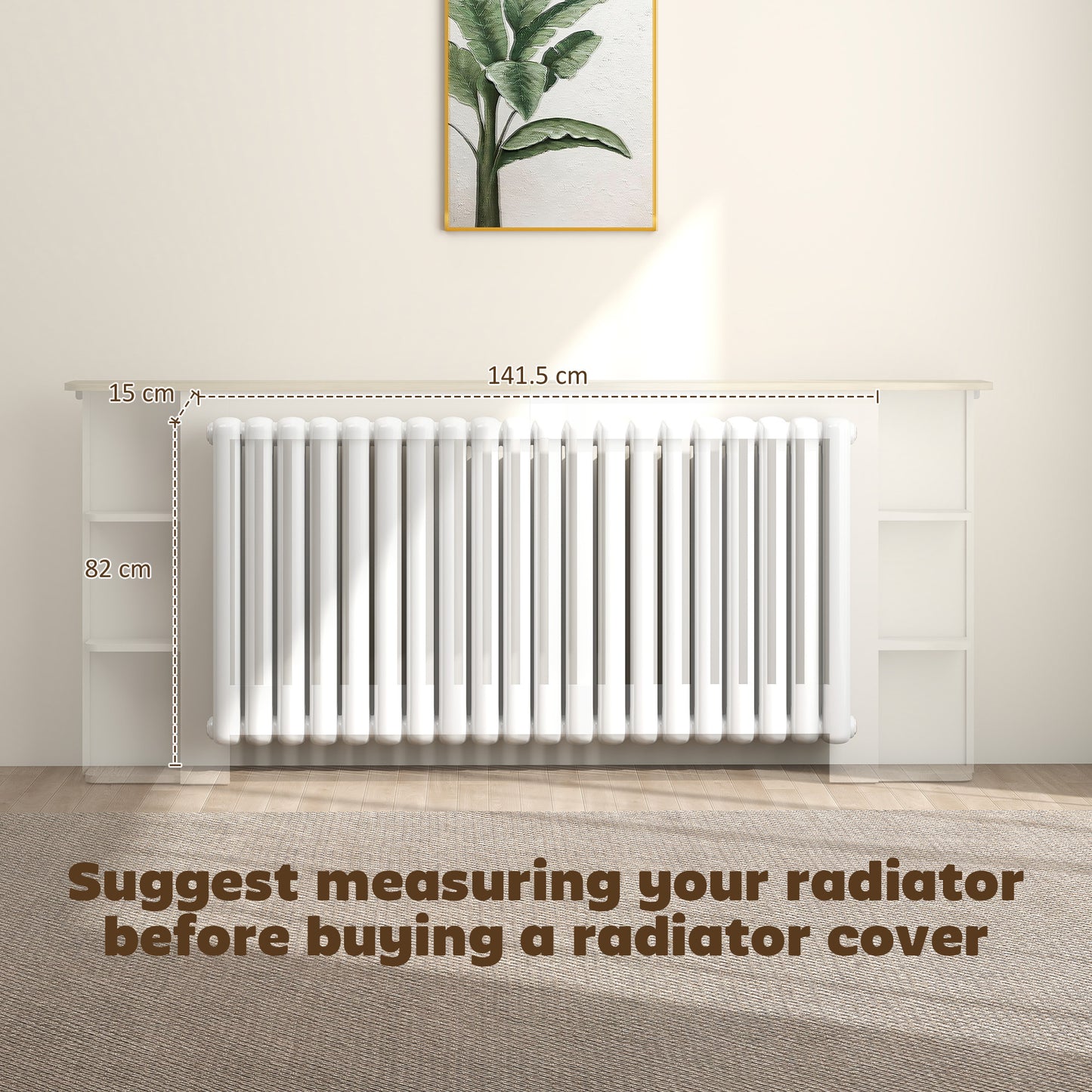 HOMCOM Radiator Cover With Open Storage Shelves And Slatted Cabinet For Living Room Hallway Extra Large White
