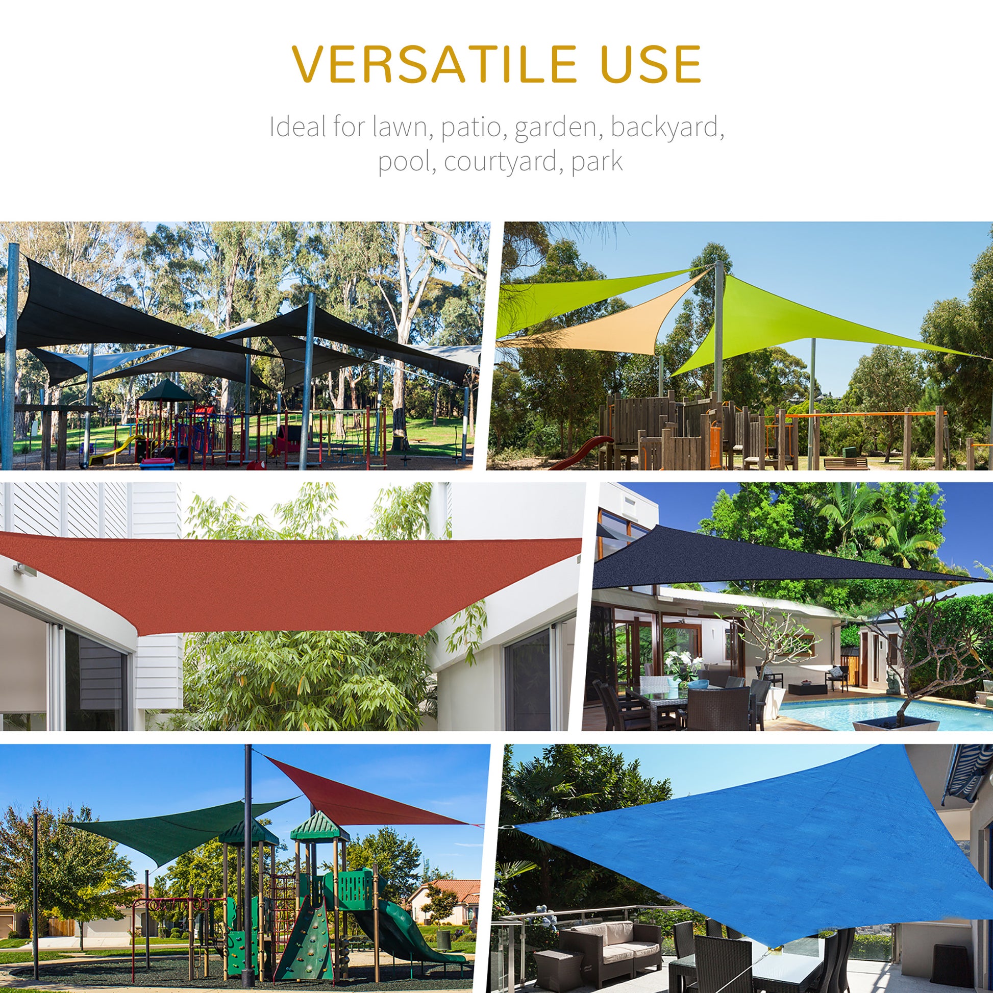 Outsunny Triangle Outdoor Shade Saily - UV-Blocking Canopy with Steel Rings & Ropes, Grey - ALL4U RETAILER LTD