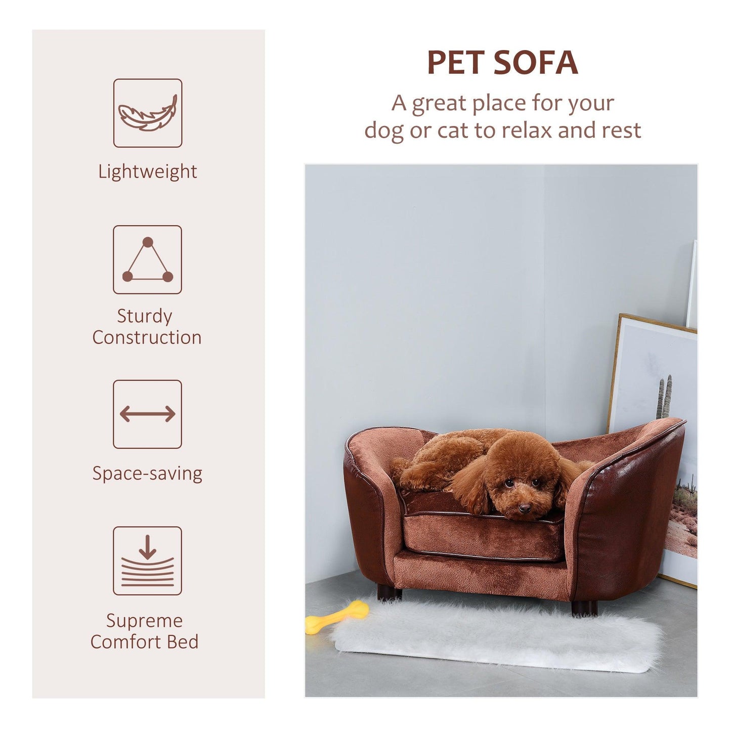 PawHut Dog Sofa Chair W/ Legs Cushion for XS Dog Cat 68.5x40.5x40.5 cm, Brown - ALL4U RETAILER LTD