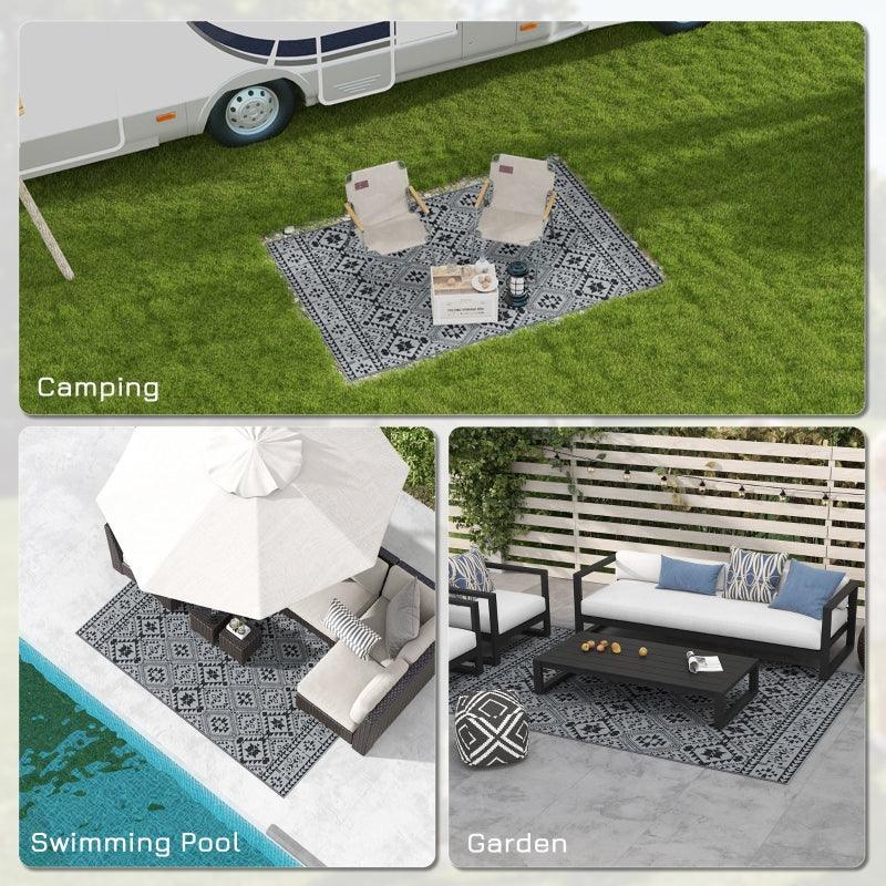 Outsunny Reversible Outdoor Rug - Portable Black and Grey RV Mat with Carry Bag, 182 x 274cm - ALL4U RETAILER LTD