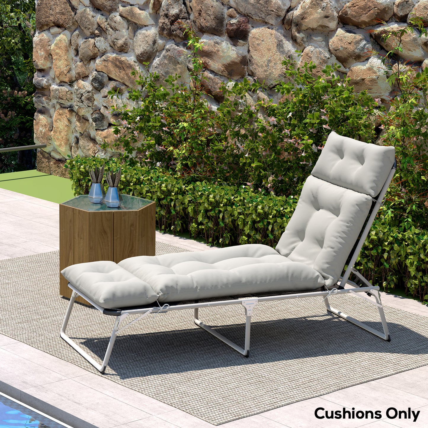 Outsunny Sun Lounger Cushions Set 190 x 56 x 10 cm Light Grey With 6 Ties UPF20 220gsm Fabric