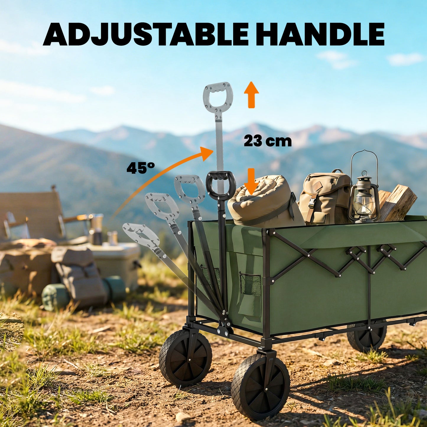 Outsunny 95L Foldable Trolley On Wheels Collapsible Wagon Cart With Adjustable Handle And 2 Cup Holders Dark Green