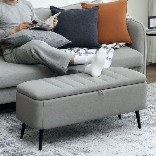 HOMCOM Linen-Look Storage Ottoman 92 x 31 cm Light Grey Padded Lid For Comfort And Hidden Storage