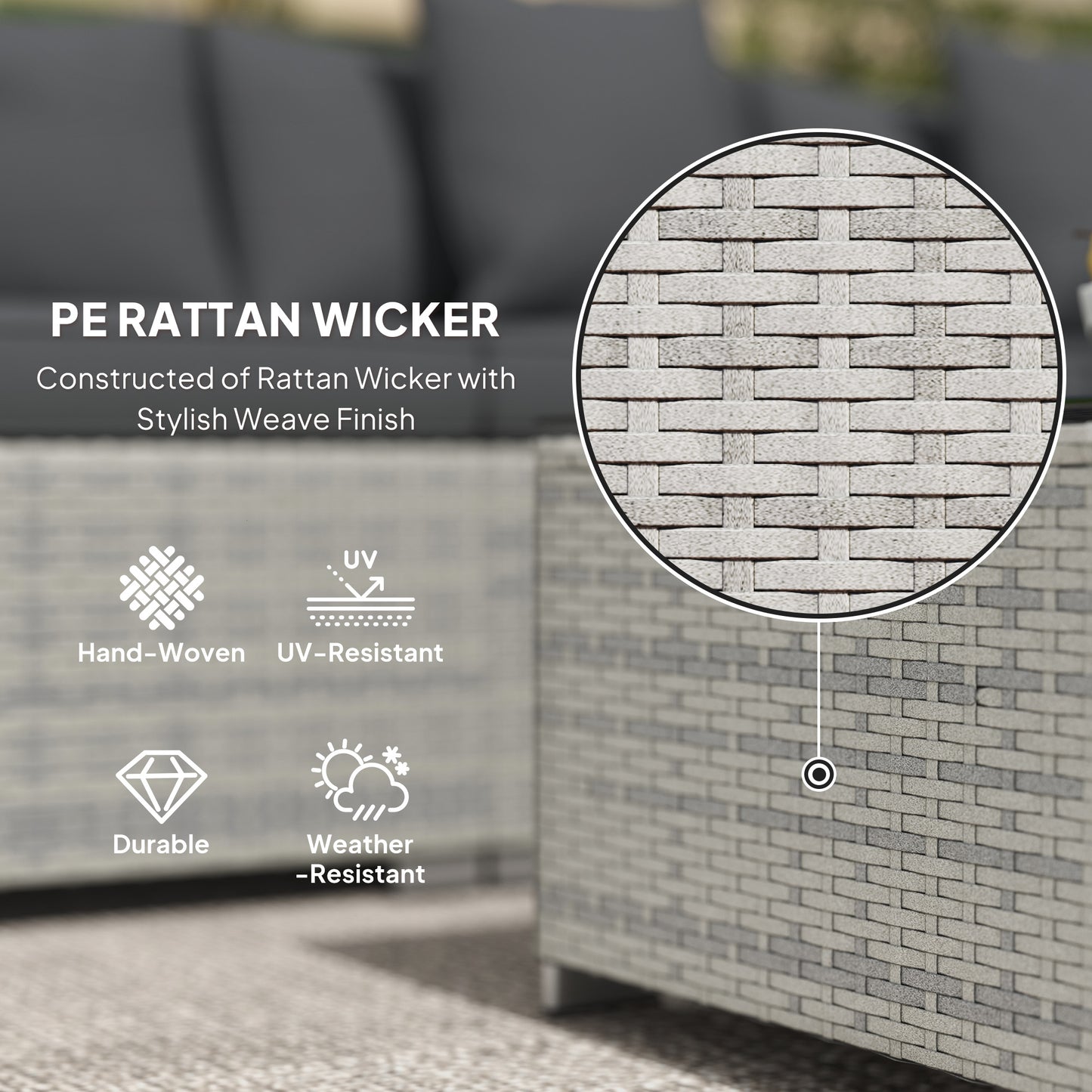Outsunny 6 Piece Rattan Corner Sofa Set Outdoor With Metal Frame And PE Rattan Glass Top Coffee Table Mixed Grey