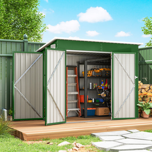 Outsunny 7.5 x 4.3 ft Metal Garden Storage Shed Waterproof Outdoor Shed With Triple Lockable Doors Green