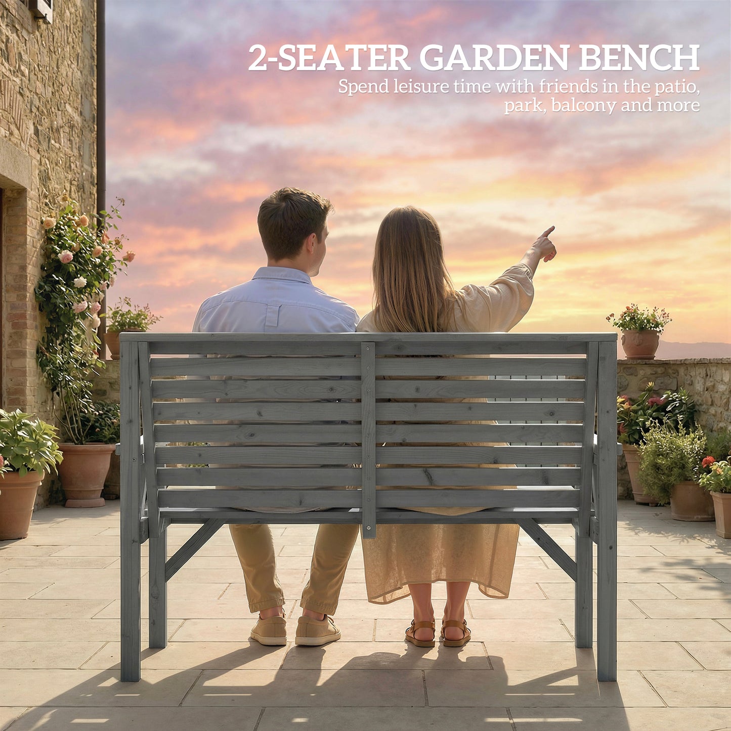 Outsunny 2 Seater Wooden Garden Bench With Armrests And Backrest For Outdoor Balcony Patio Use Weatherproof Varnish