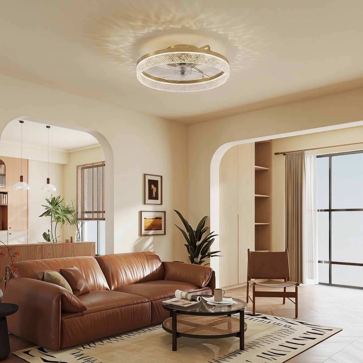 HOMCOM Ceiling Fan With Light Gold Tone Dimmable LED Remote And App Control Three Color Temperatures
