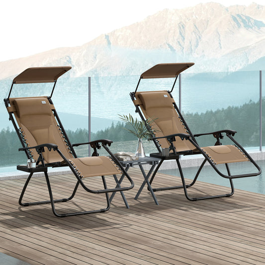 Outsunny Zero Gravity Lounger Chair Set Of 2 Folding Reclining Chairs With Shade Cover Cup Holder For Poolside Camping
