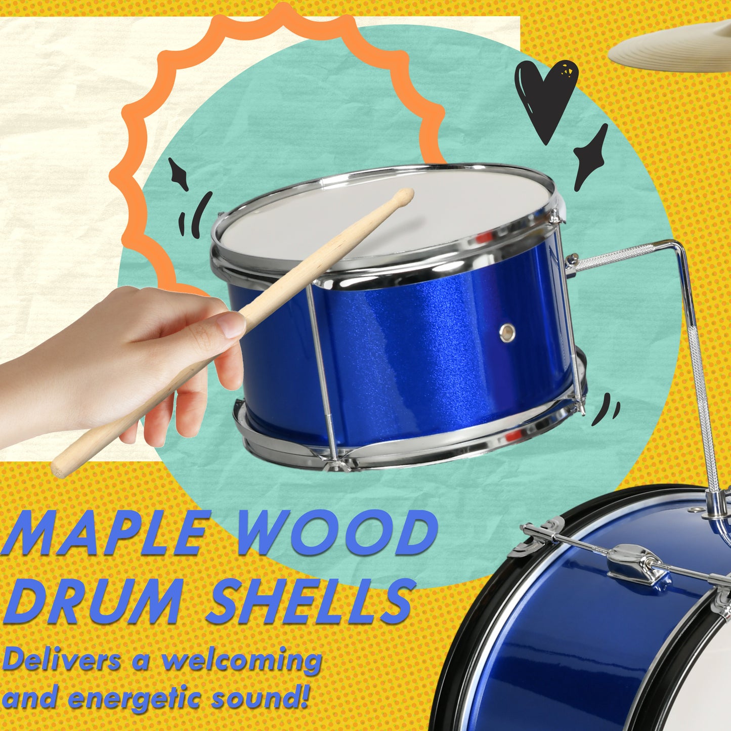 AIYAPLAY 11-Piece Children’s Drum Set with Adjustable Stool, Drumsticks, Pedal, and Cymbals - Perfect for Ages 3-6, Blue - ALL4U RETAILER LTD