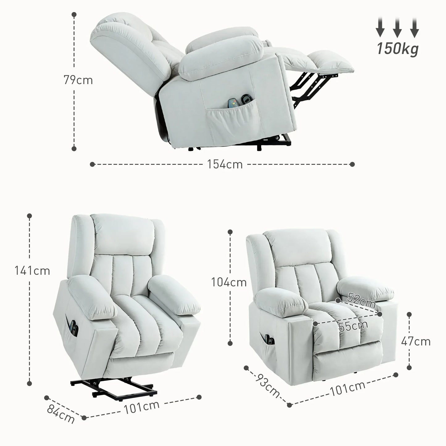 Electric Lift Recliner Chair with Massage and Heat, Comfortable Armchair for Seniors with USB Ports and Cup Holders, Light Grey Fabric - ALL4U RETAILER LTD