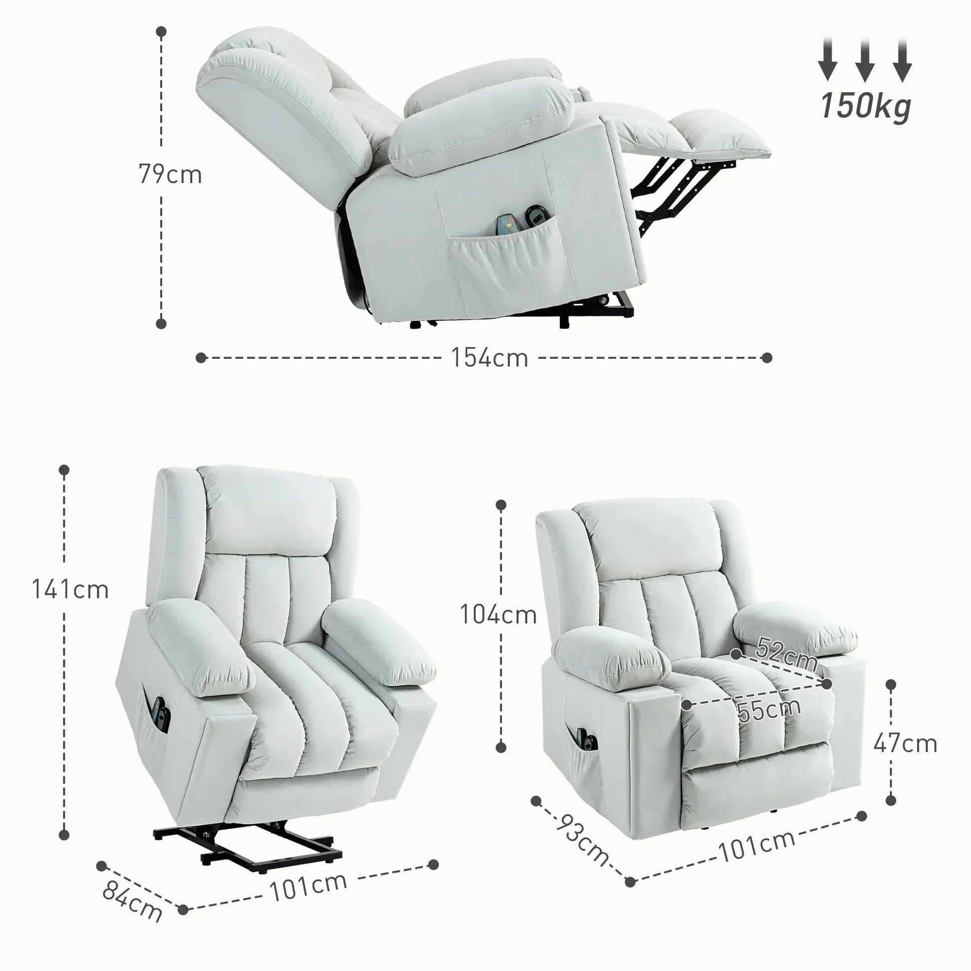 Electric Lift Recliner Chair with Massage and Heat, Comfortable Armchair for Seniors with USB Ports and Cup Holders, Light Grey Fabric - ALL4U RETAILER LTD