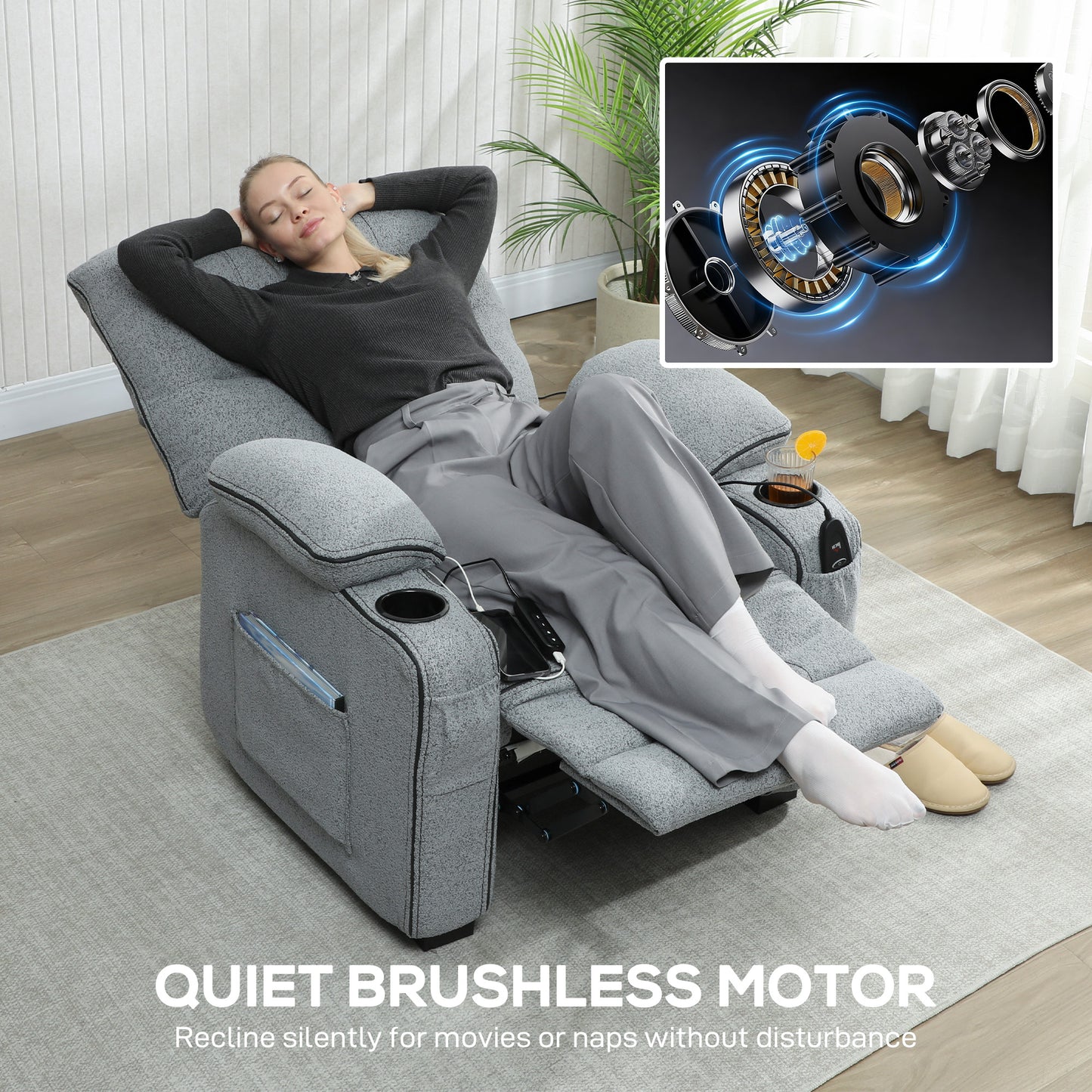HOMCOM Electric Massage Recliner Armchair With Heat And Vibration Quiet Motor Memory Function Velvet Chair With USB