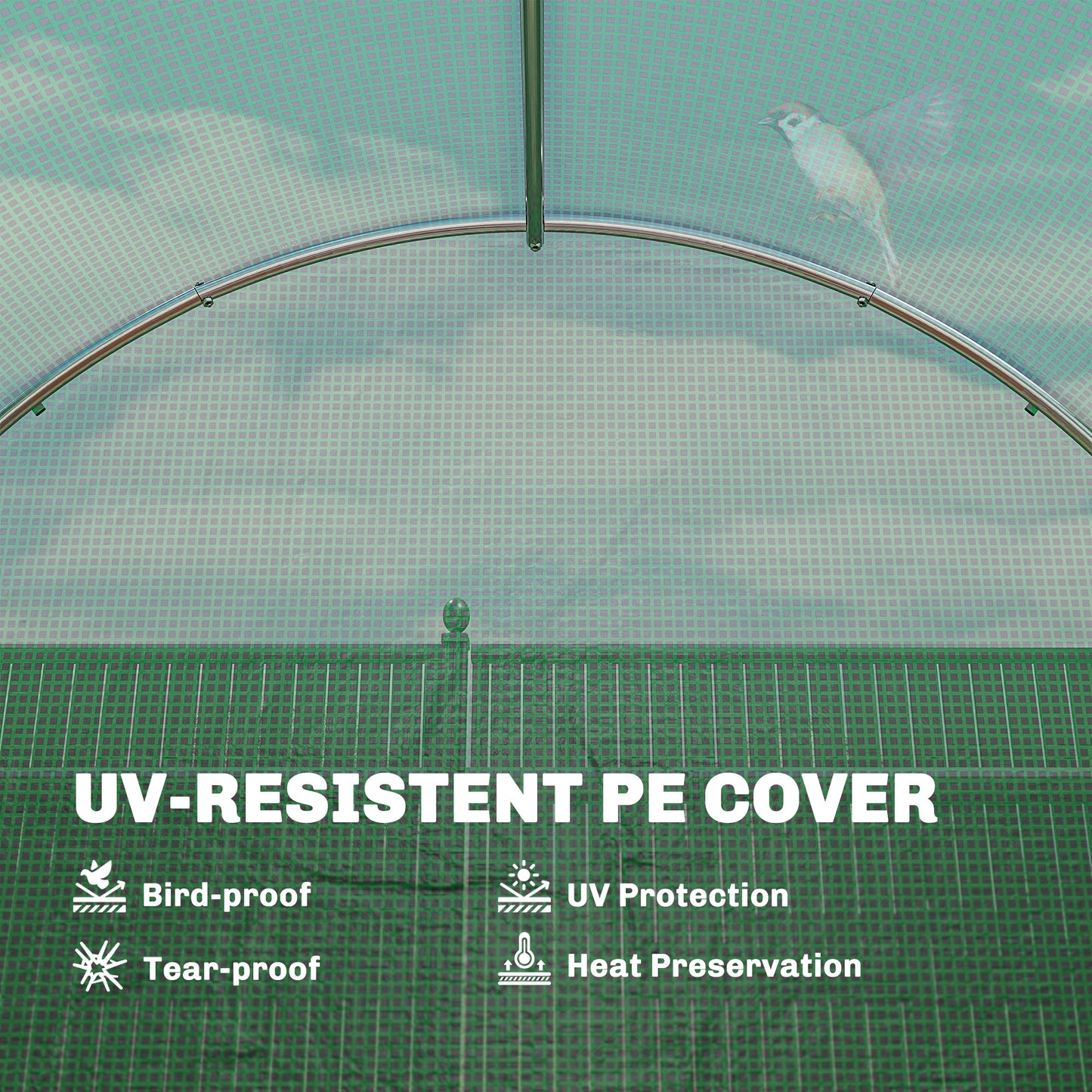 Outsunny 2 x 3 m Walk In Polytunnel Greenhouse With Hinged Door And 6 Roll Up Mesh Windows Garden Tunnel Green