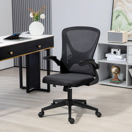 Vinsetto Mesh Office Chair with Flip-up Armrests, Ergonomic Computer Desk Chair with Lumbar Support and Swivel Wheels, Black - ALL4U RETAILER LTD