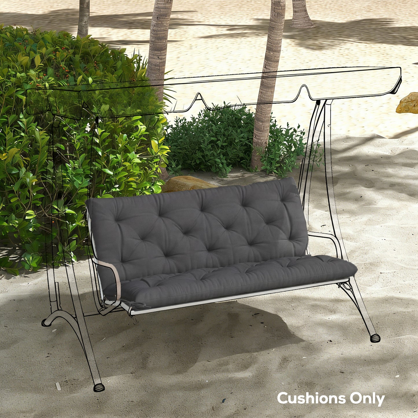 Outsunny 110 X 120 Cm Black Garden Bench Cushion For 2 Seater Swing Chair Indoor Outdoor Use With Ties