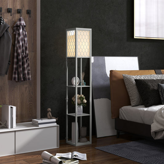 HOMCOM Three Shelf Standing Lamp Grey And White Finish With Integrated Shelves For Storage
