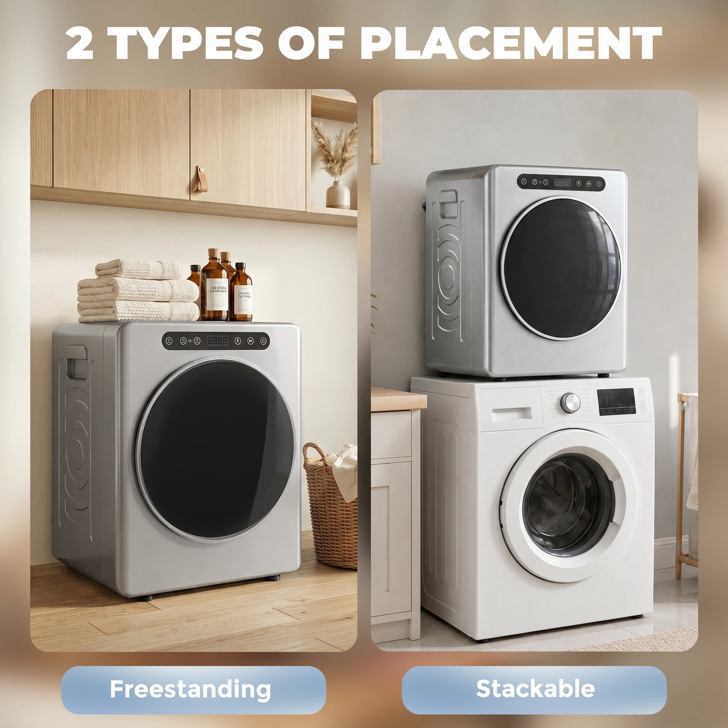 HOMCOM 5Kg Compact Tumble Dryer 40 To 60C 1000W Hygiene Care System Smart Anti Crease Reverse Tumbling
