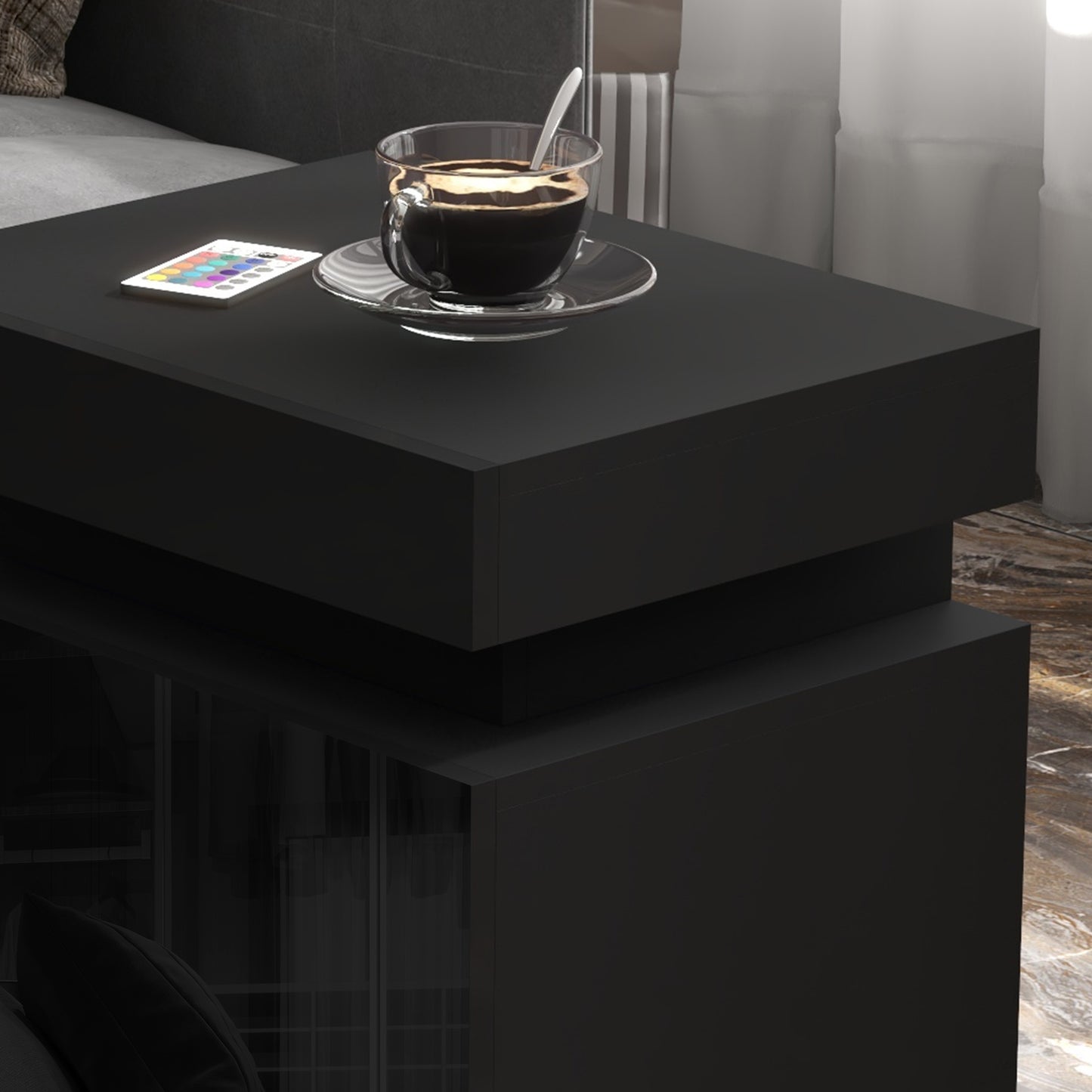 HOMCOM High Gloss Front Bedside Tables Set Of 2 With RGB LED Light And 2 Drawers For Bedroom Living Room Black