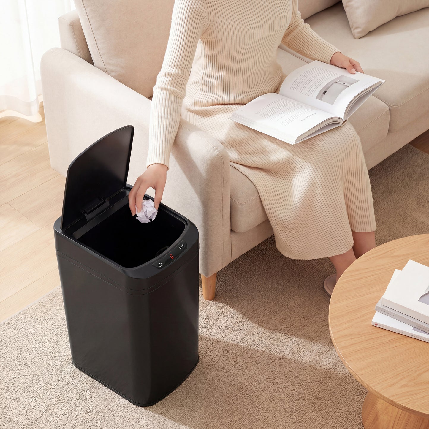 HOMCOM 12L Sensor Bin Automatic Touchless Motion Sensor Kitchen Bin in Fingerprint Resistant Stainless Steel Black