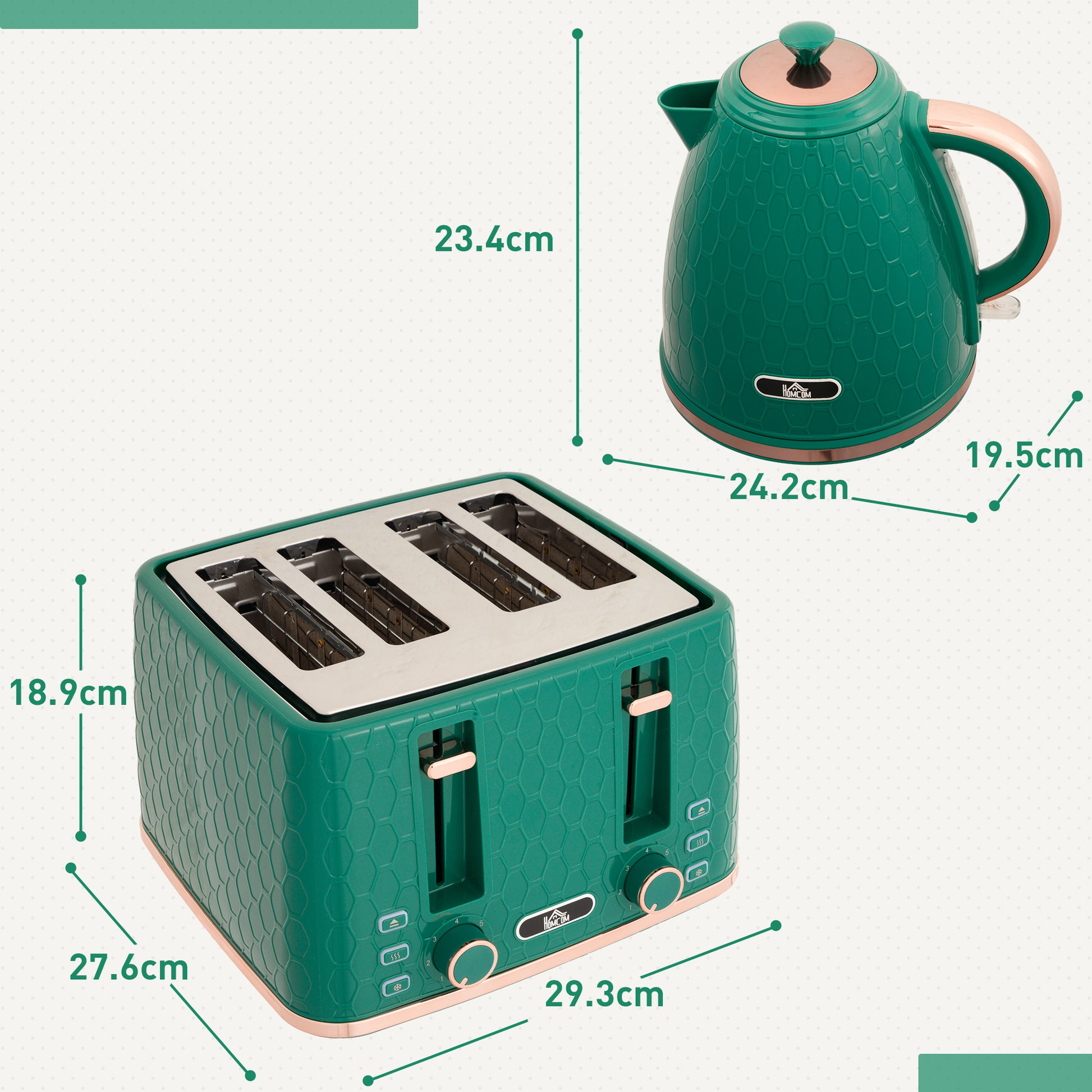 HOMCOM Stylish Green Kettle and Toaster Duo with Fast Boil and Adjustable Browning Features - ALL4U RETAILER LTD