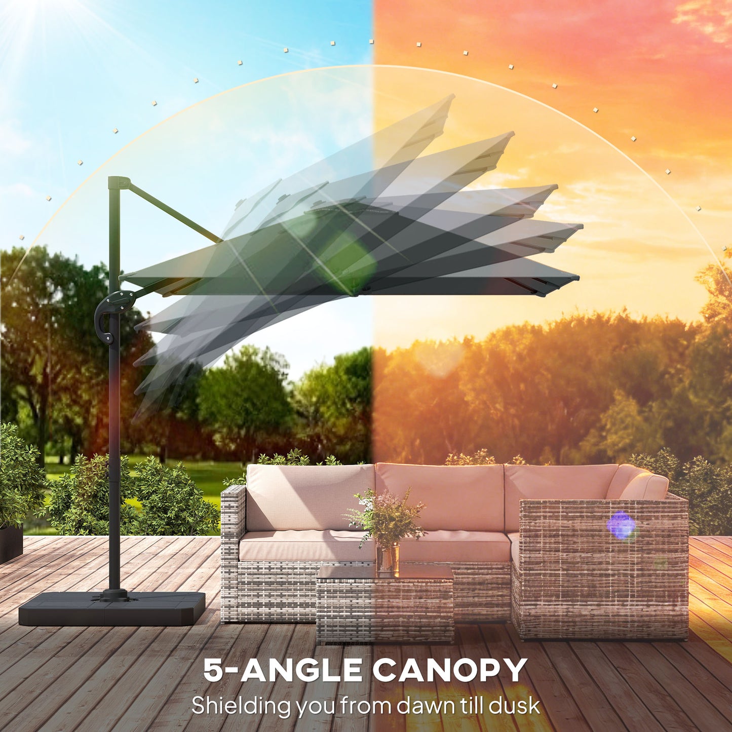 Outsunny 2.4 x 2.4m Cantilever Parasol With Weights UPF50+ Offset Outdoor Umbrella Easy Tilt Adjustment Dark Grey