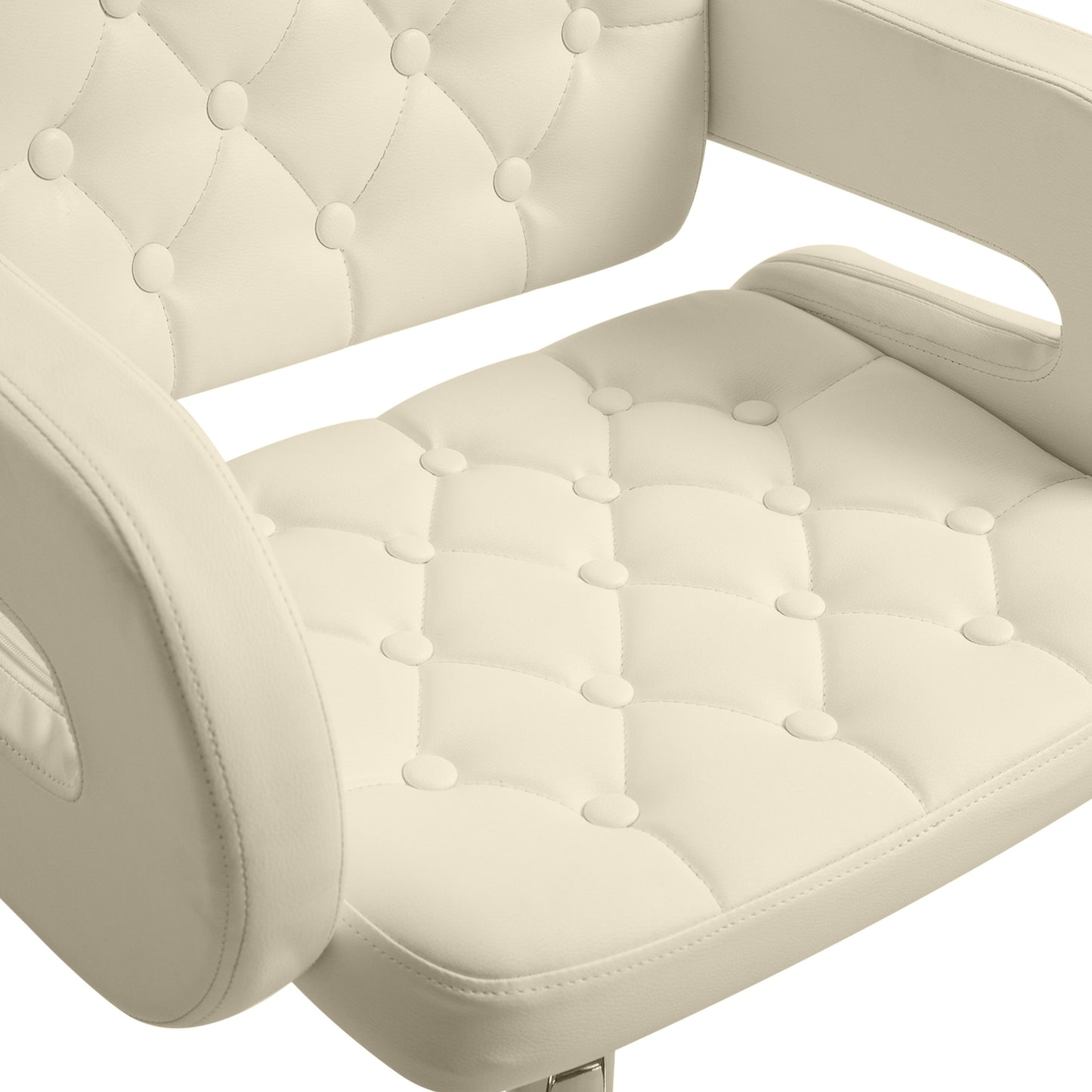 Upholstered Swivel Bar Stool Set of 2 Height Adjustable Back Armrest Footrest Chrome Base PU Upholstery White