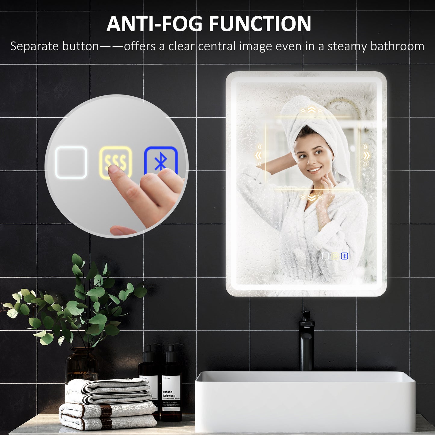 HOMCOM 70 x 50 cm Bluetooth Bathroom Mirror With 246 LED Edge Lighting Silver Tone