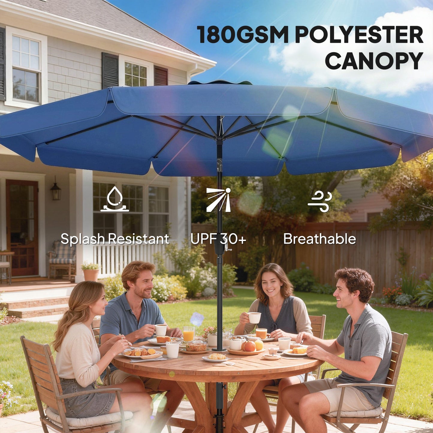 Outsunny 3 Meter Garden Parasol With Tilt Mechanism And Crank Handle UPF 30 Patio Umbrella For Outdoor Tables Dark Blue