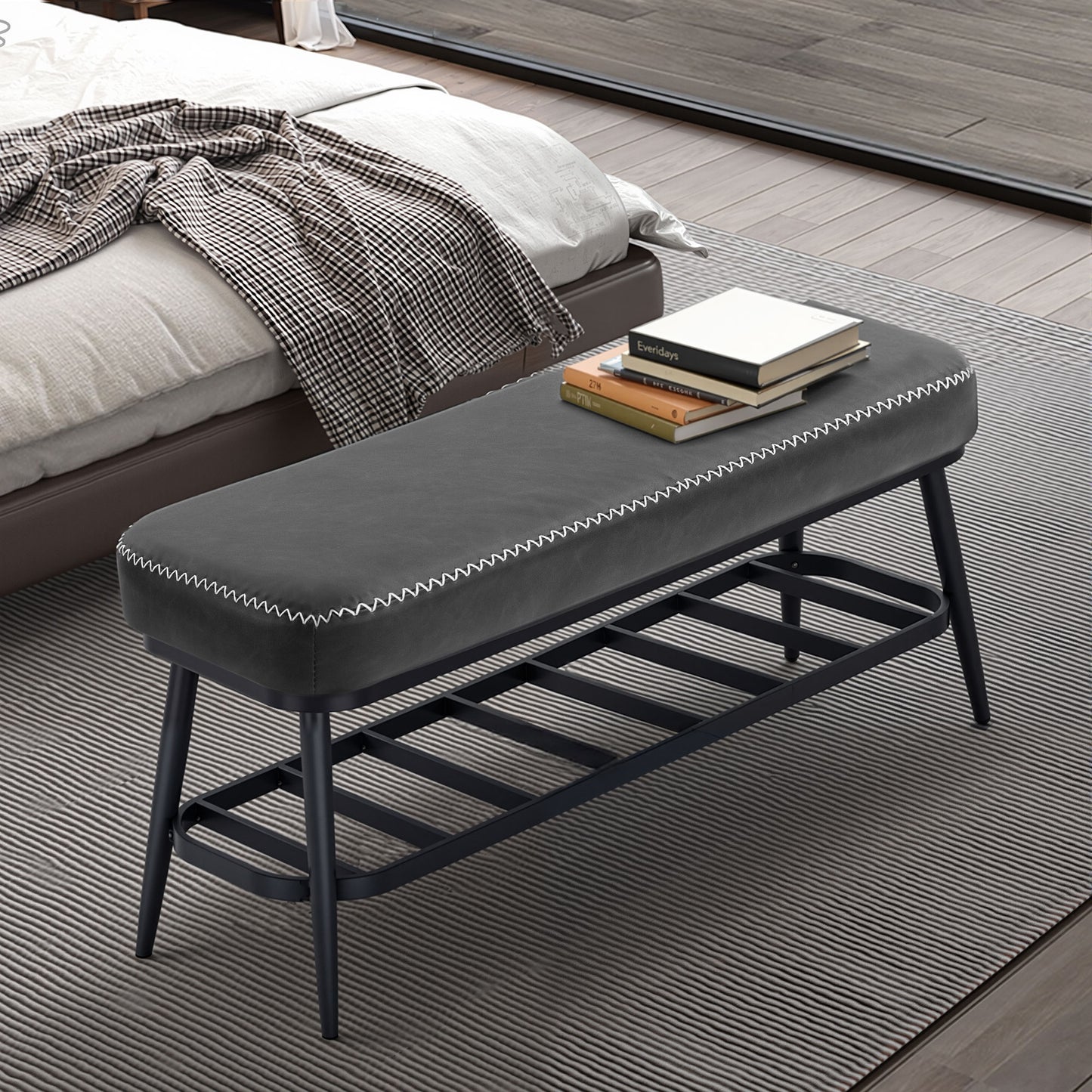 HOMCOM PU Leather Shoe Storage Bench With Cushioned 7 Cm Seat Charcoal Grey Holds Up To 120 Kg