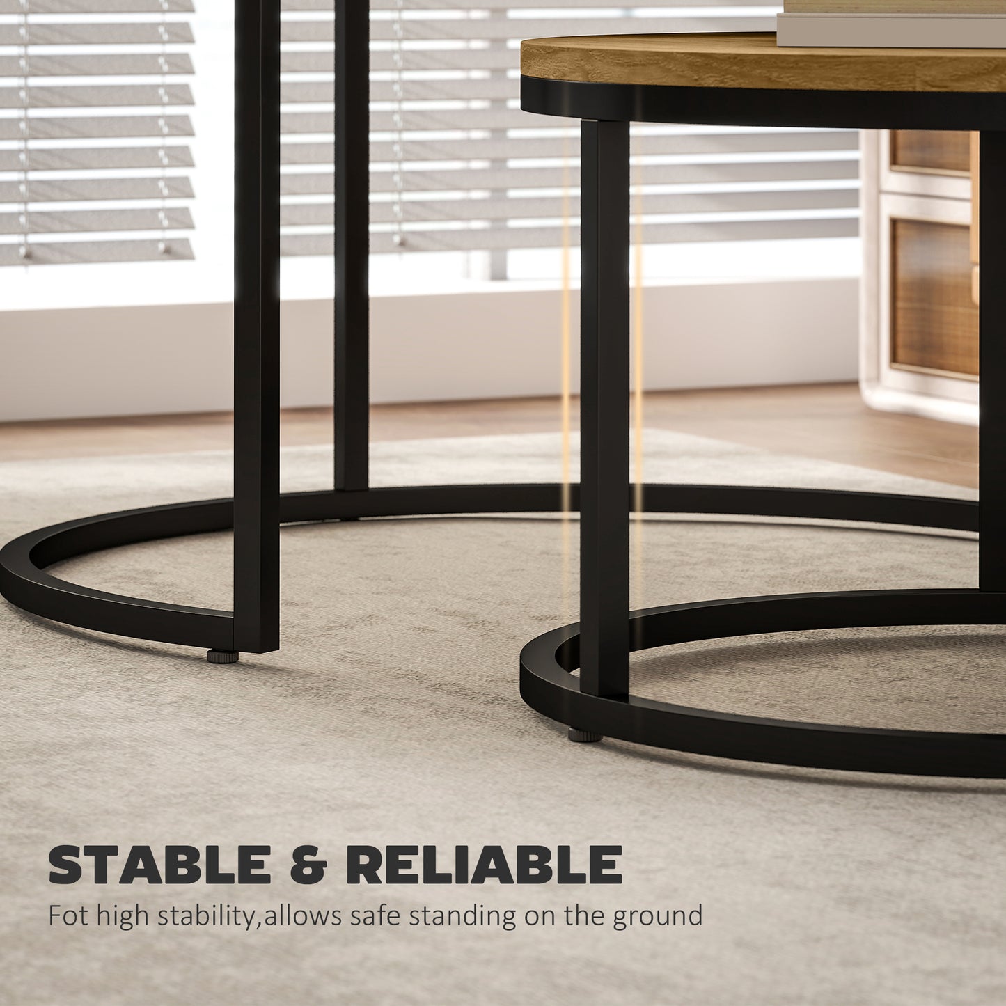 HOMCOM Set Of Two Wood Effect Stacking Tables Brown With Steel Base Small And Large For Compact Overlap Storage