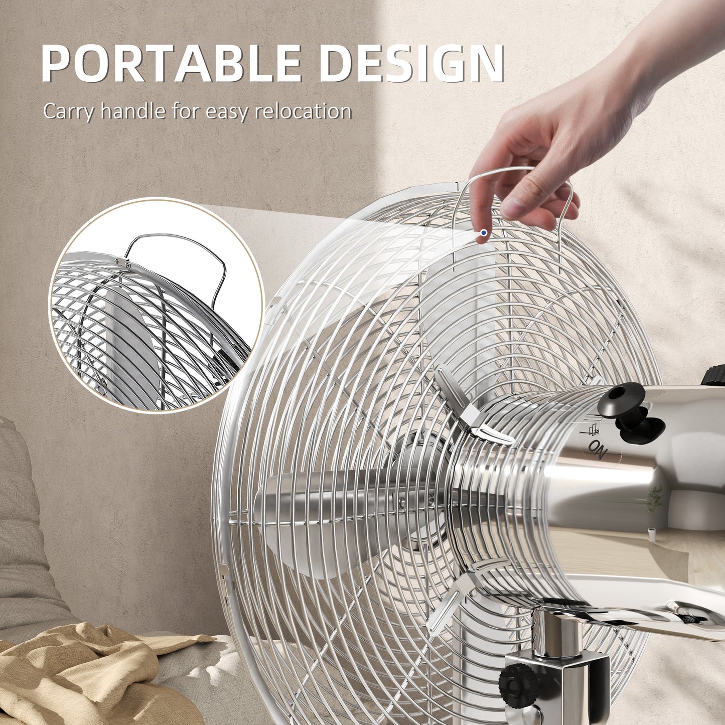 HOMCOM Three Speed Oscillating Desk Fan With 12 Inch Metal Blades And Copper Motor 75 Degree Oscillation Manual Tilt