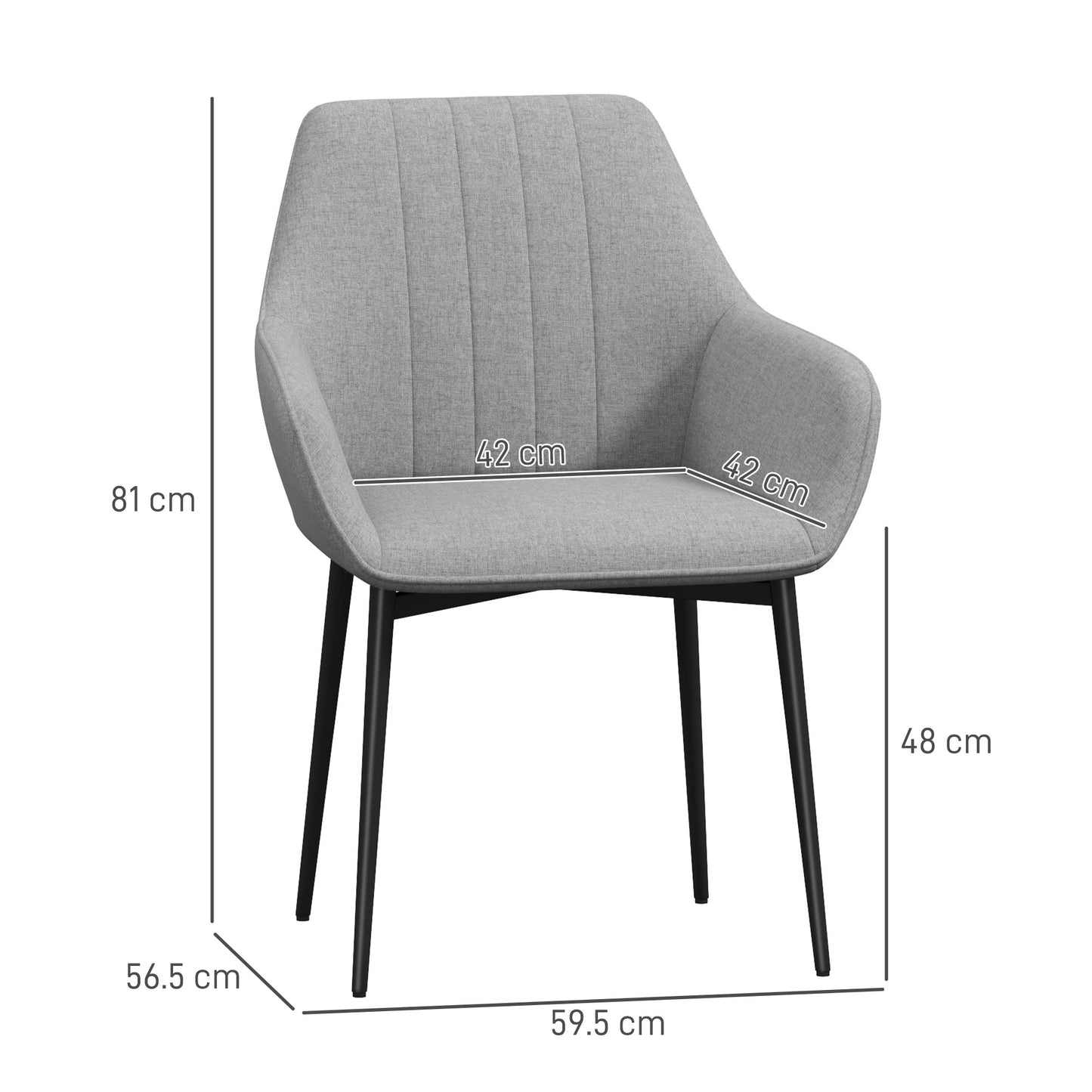 HOMCOM 4 Piece Dining Chair Set Upholstered Linen Fabric With Metal Legs Light Grey For Kitchen, Living Room, Dining Room